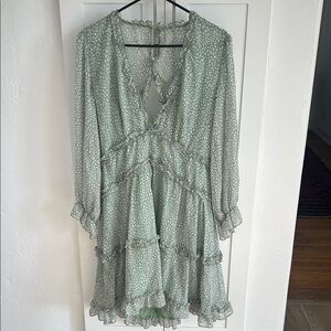 Floral Green Open Back Ruffle Dress